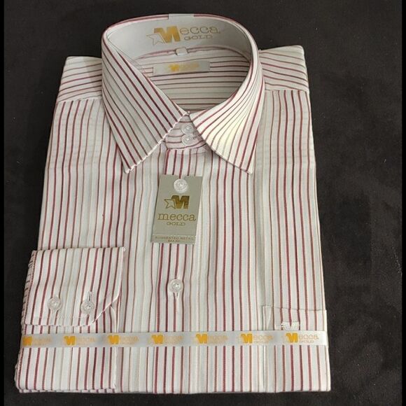 MEN'S MECCA GOLD BURGUNDY STRIPE DRESS SHIRT - Picture 1 of 4